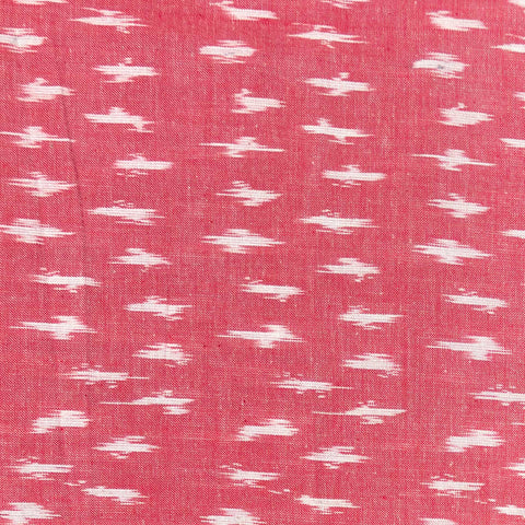 Cotton Ikat Handwoven Fabric: Red with White Motif