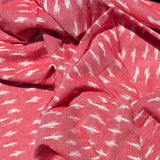 Cotton Ikat Handwoven Fabric: Red with White Motif