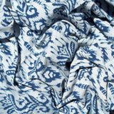 Cotton Block Print Fabric Yardage: White with Indigo Design