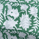 Cotton Block Print Fabric Yardage: Green with White Leaves