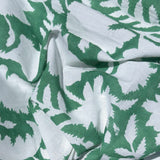 Cotton Block Print Fabric Yardage: Green with White Leaves