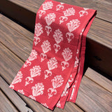 Cotton Block Print Fabric Yardage: Coral Red with Cream Flowers
