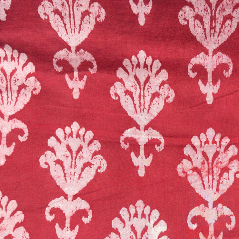 Cotton Block Print Fabric Yardage: Coral Red with Cream Flowers