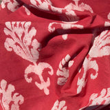 Cotton Block Print Fabric Yardage: Coral Red with Cream Flowers