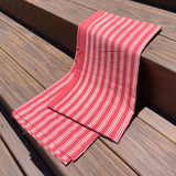 Cotton Block Print Fabric Yardage: Coral Red with White Stripes