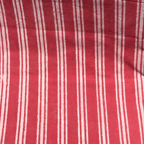 Cotton Block Print Fabric Yardage: Coral Red with White Stripes