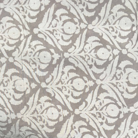 Cotton Block Print Fabric Yardage: White & Gray intricate Design