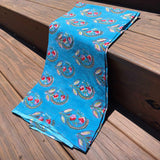Cotton Block Print Fabric Yardage: Bright Blue With flowers