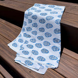 Cotton Block Print Fabric Yardage: White with Blue Flower Motif
