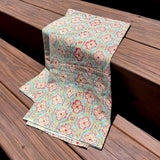Cotton Block Print Fabric Yardage: Sea Gren with Coral on White