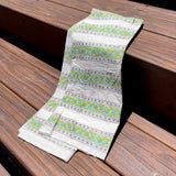 Cotton Block Print pre-cut fabric: Green with Red & Blue flowers Stripes