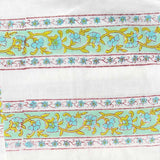 Cotton Block Print pre-cut fabric: Green with Red & Blue flowers Stripes