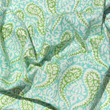 Cotton Block Print Fabric Yardage: Light Green Paisley