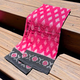 Cotton Ikat Handwoven Pre-Cut Fabric: Pink with White Motif & Black Border