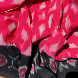 Cotton Ikat Handwoven Pre-Cut Fabric: Pink with White Motif & Black Border
