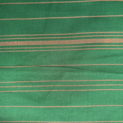 Cotton Handloom Fabric: Green with Gold Zari Stripes