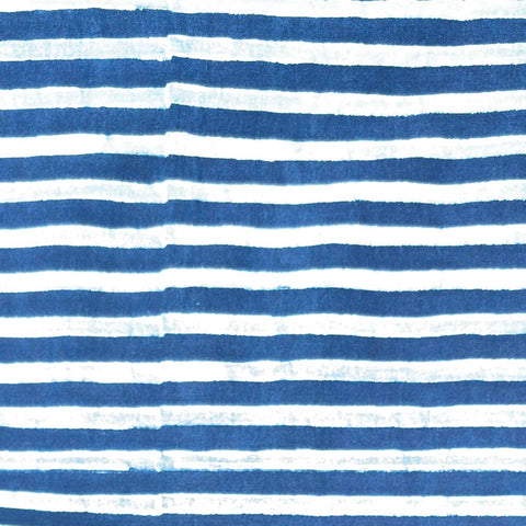 Cotton Block Print Fabric Yardage: Indigo Stripes
