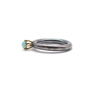 Funky Silver Prong Ring: Blue Chalcedony