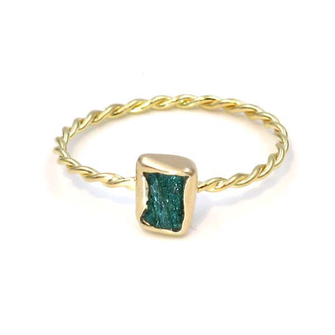 Gold Stacking Ring: Rough Emerald